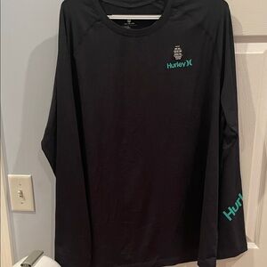 Hurley Black Long Sleeve Tee with Teal Accents